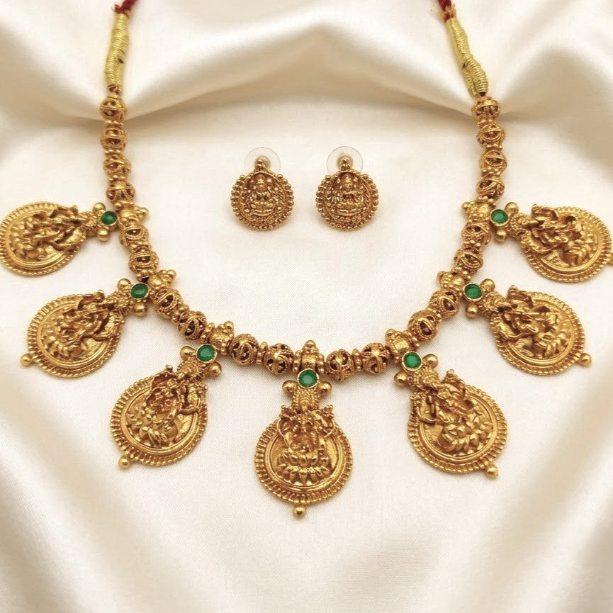 Traditional Kemp Lakshmi Ball Necklace Set