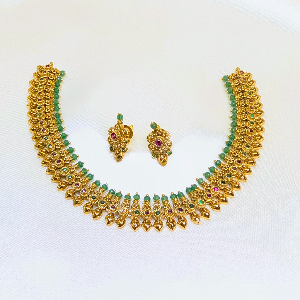 Traditional Green Bead Kemp Necklace Set Arhoha Jewels Bridal