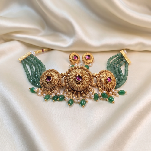 mughal green rajwadi beaded bridal chocker