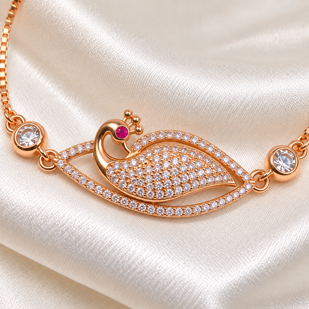 Rose Gold Peacock American Diamond Slider Bracelet