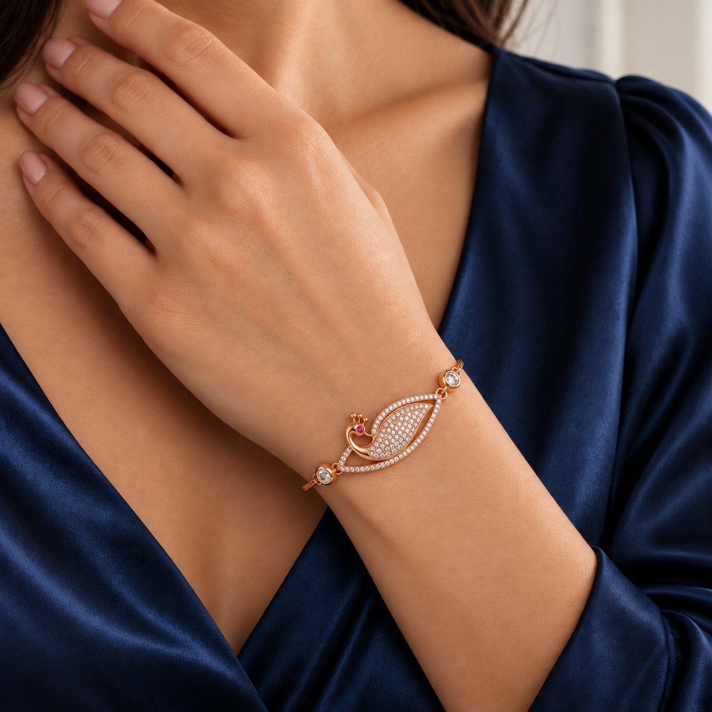 Rose Gold Peacock American Diamond Slider Bracelet