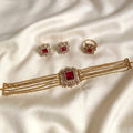 Gemstone AD Layer Chain Choker Partywear Necklace Set