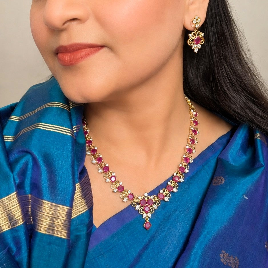 Traditional Gemstone Vintage Floral Necklace Set