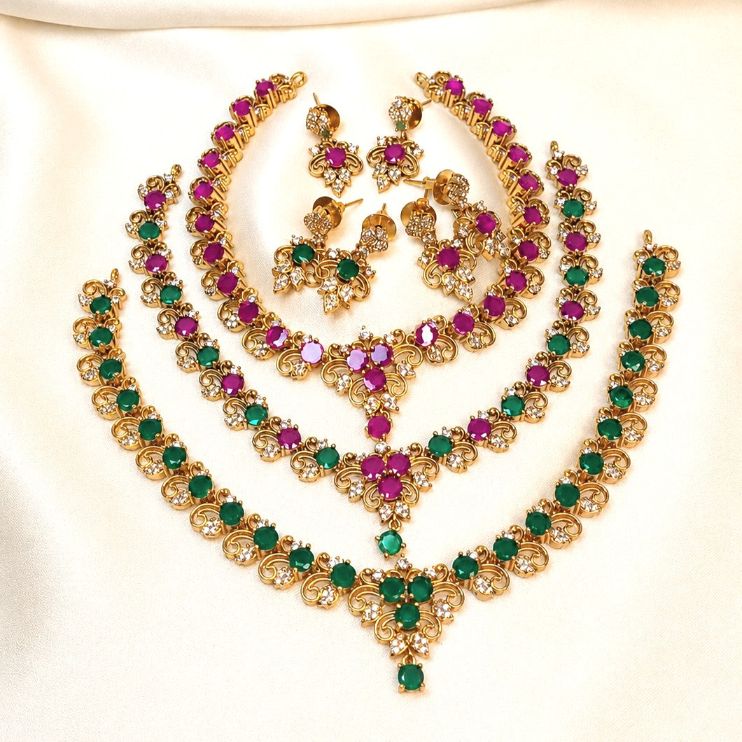 Traditional Gemstone Vintage Floral Necklace Set