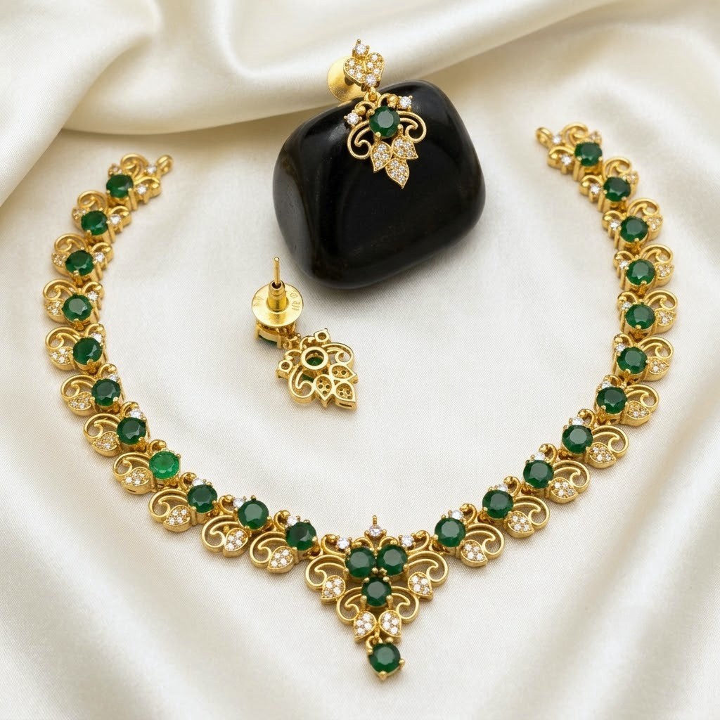 Traditional Gemstone Vintage Floral Necklace Set