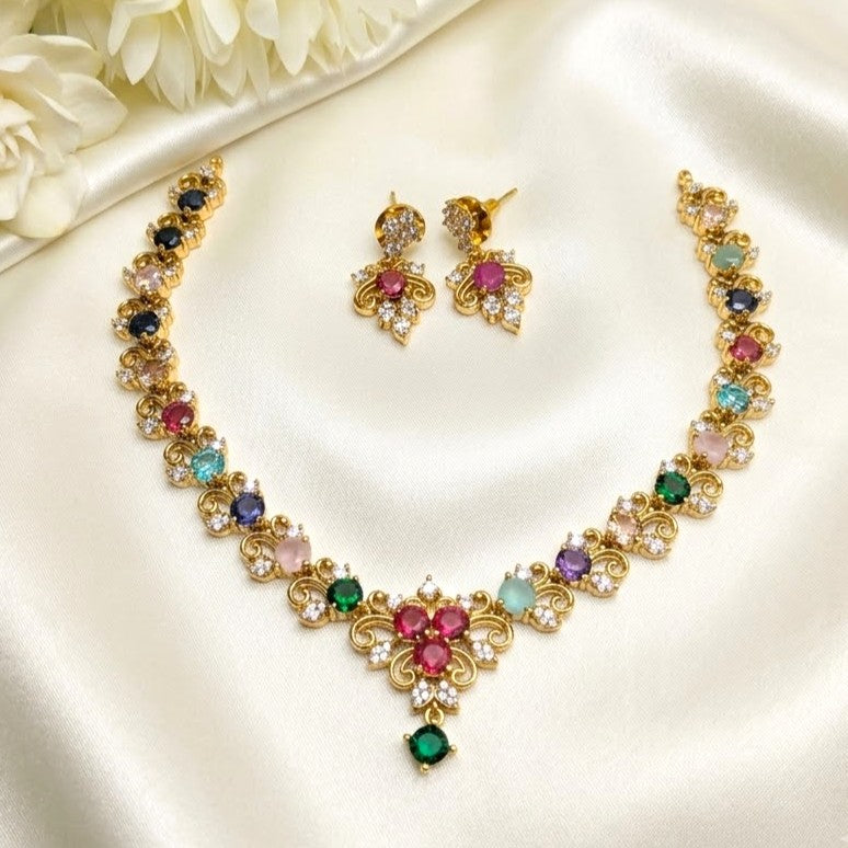 Traditional Gemstone Vintage Floral Necklace Set