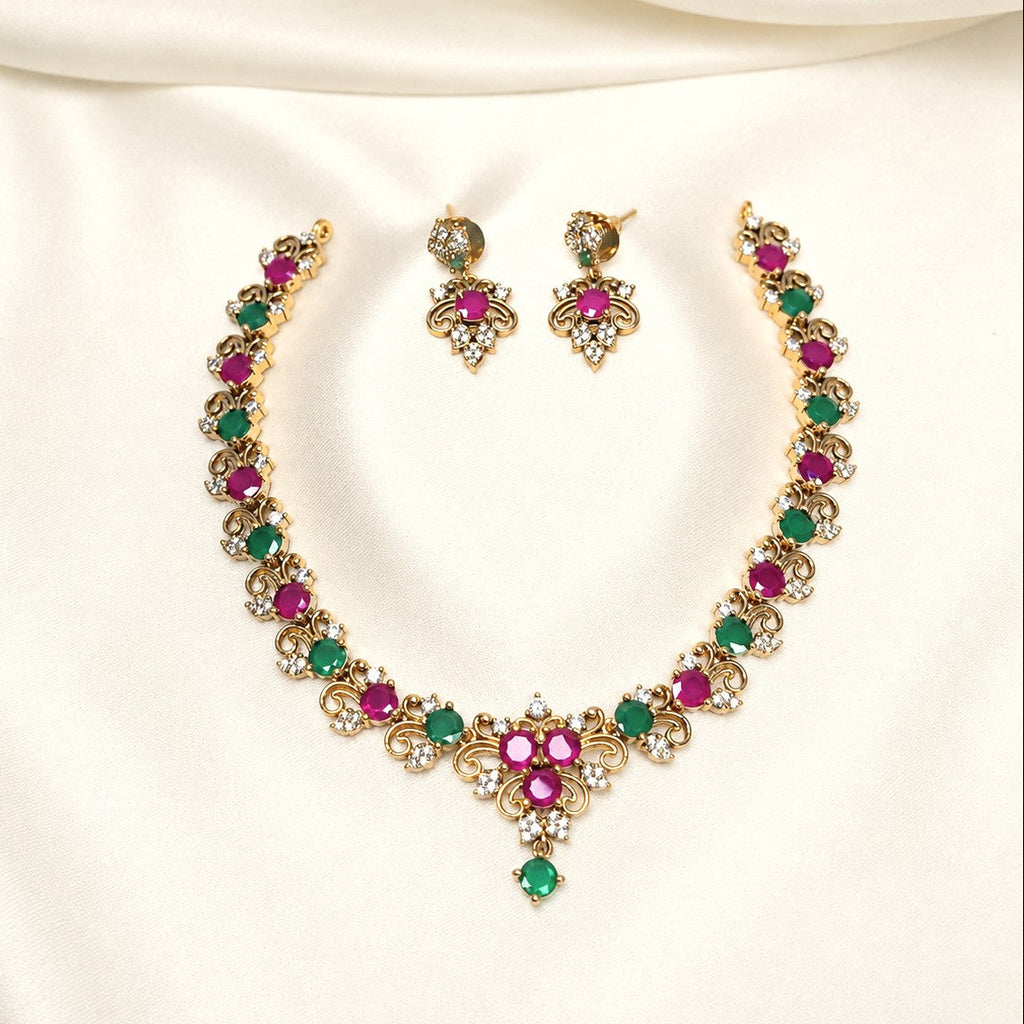 Traditional Gemstone Vintage Floral Necklace Set