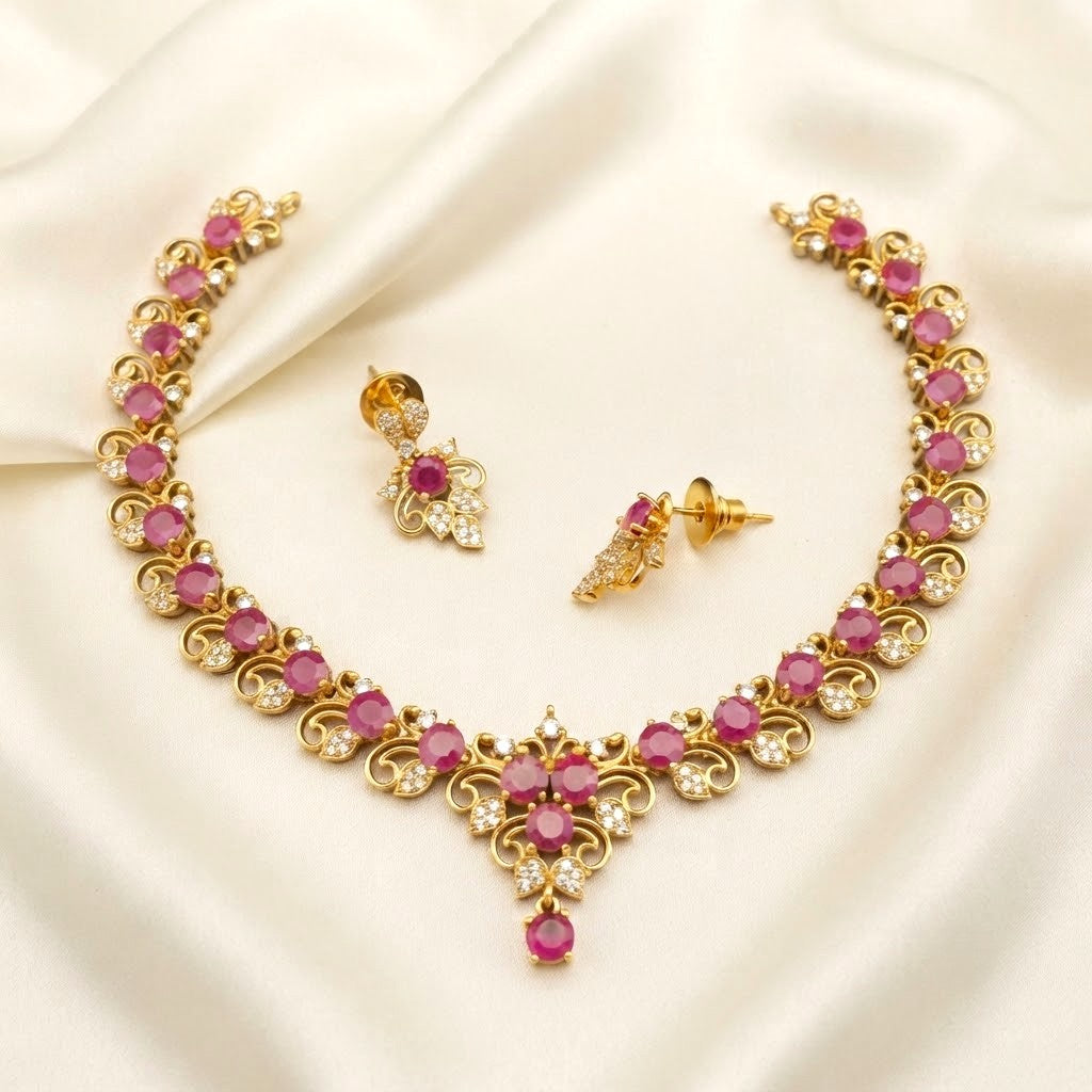 Traditional Gemstone Vintage Floral Necklace Set
