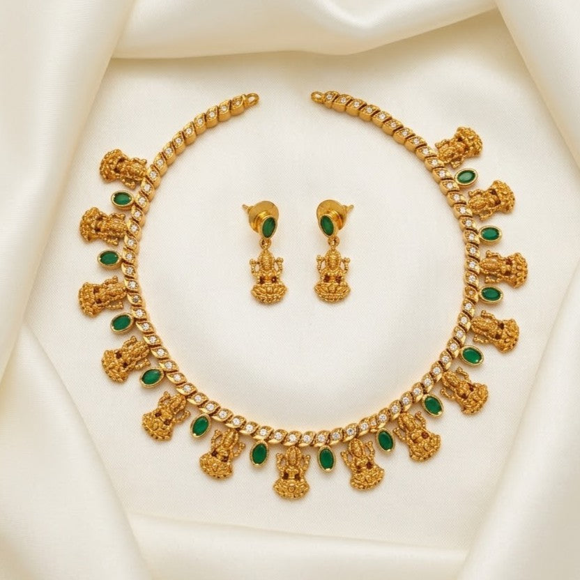 Gemstone Antique Lakshmi Kemp Necklace Set
