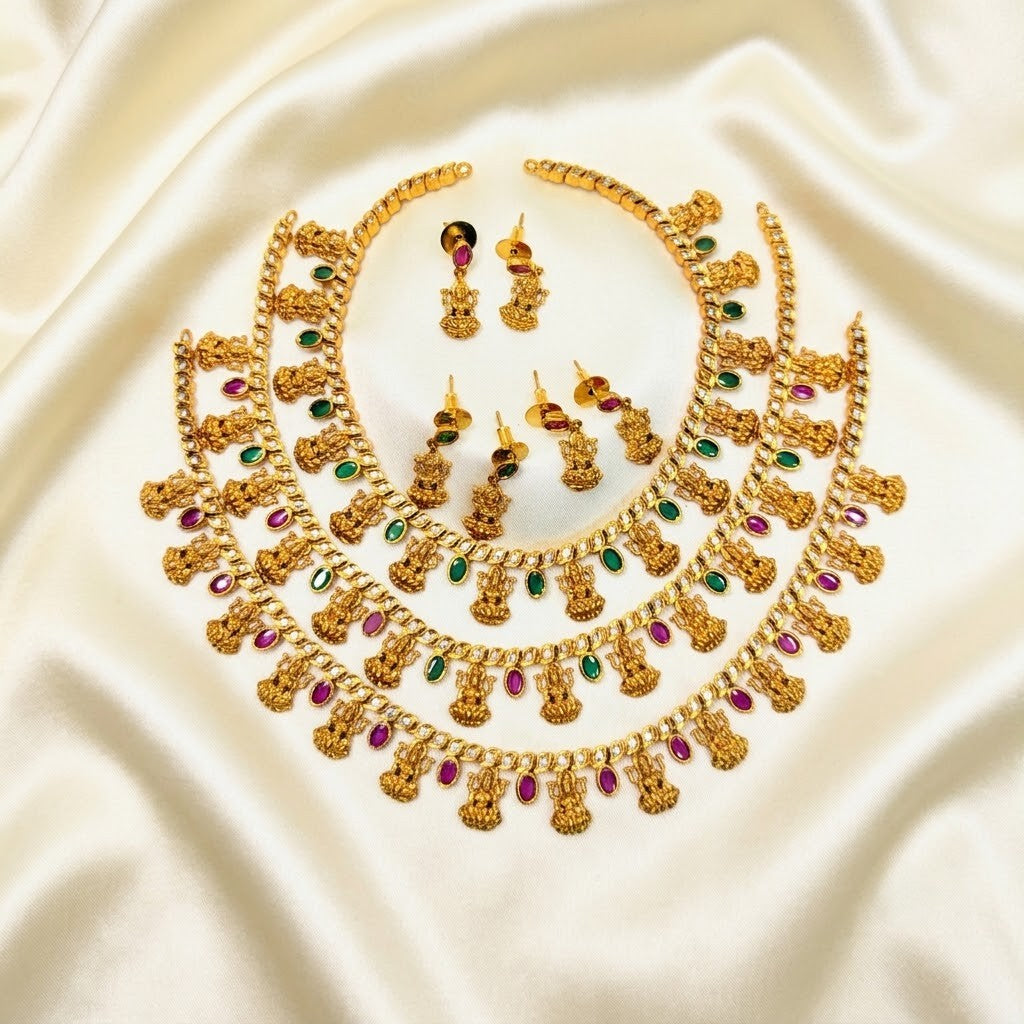 Gemstone Antique Lakshmi Kemp Necklace Set