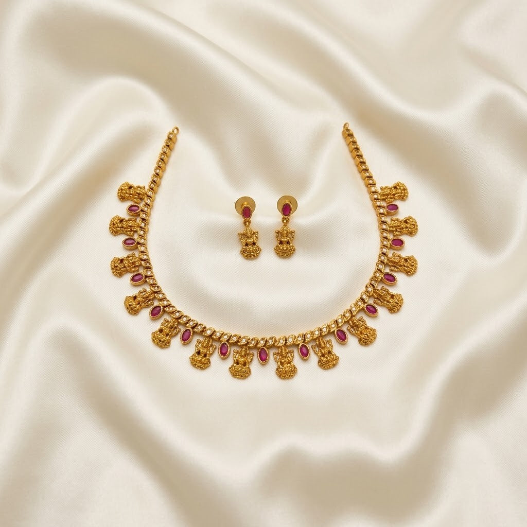 Gemstone Antique Lakshmi Kemp Necklace Set