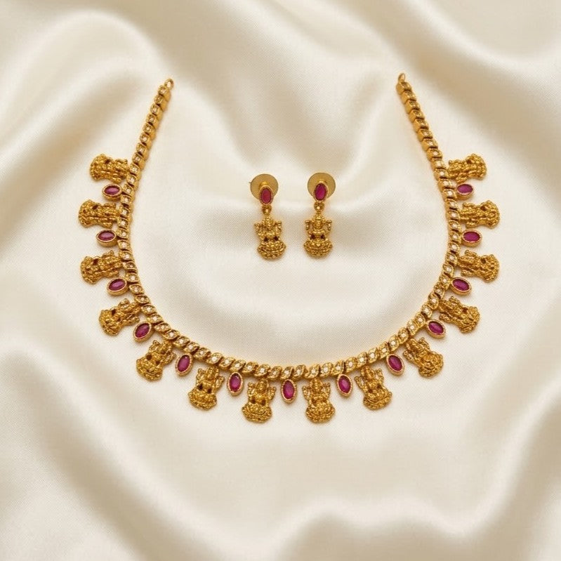 Gemstone Antique Lakshmi Kemp Necklace Set