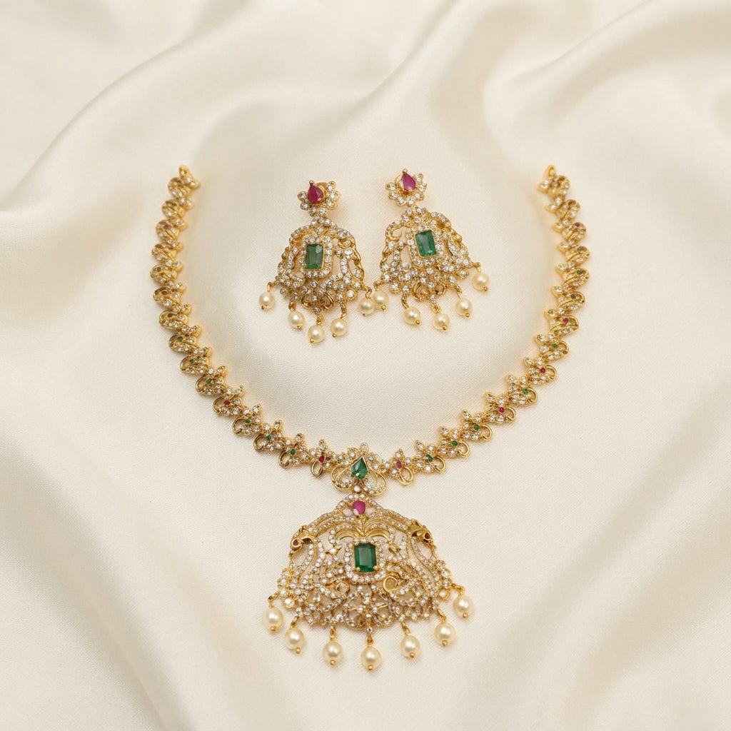 Peacock Diamond Replica Necklace Set