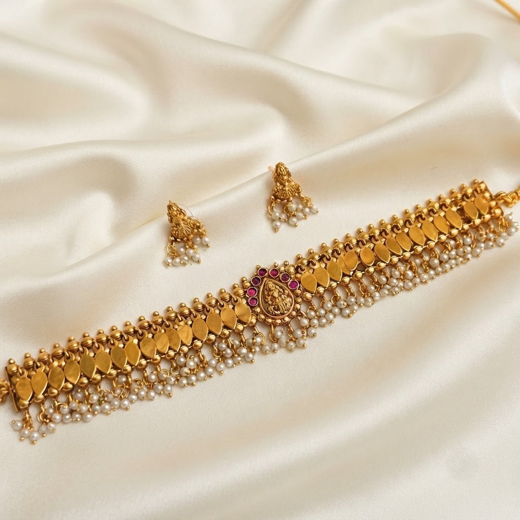 Lakshmi Elakkathali Gold Plated Choker Necklace Set