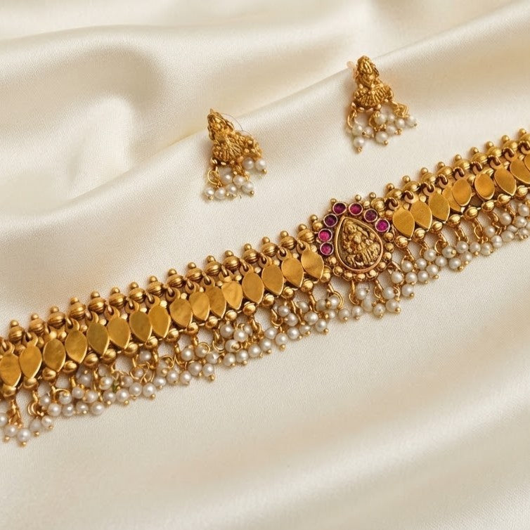 Lakshmi Elakkathali Gold Plated Choker Necklace Set