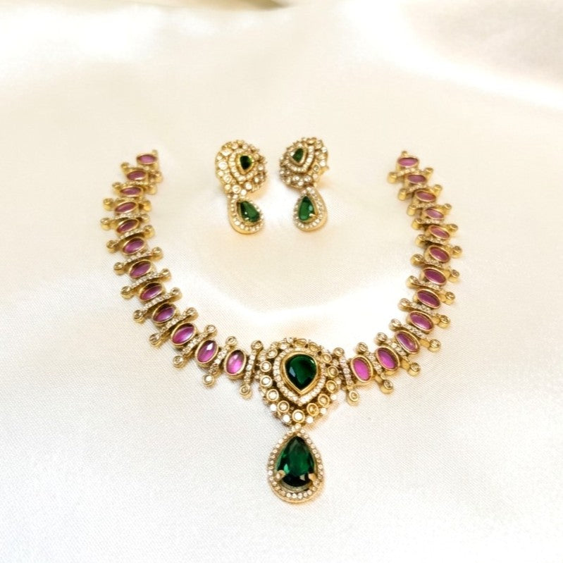 Drop Pendant AD Ruby Victorian Necklace Set