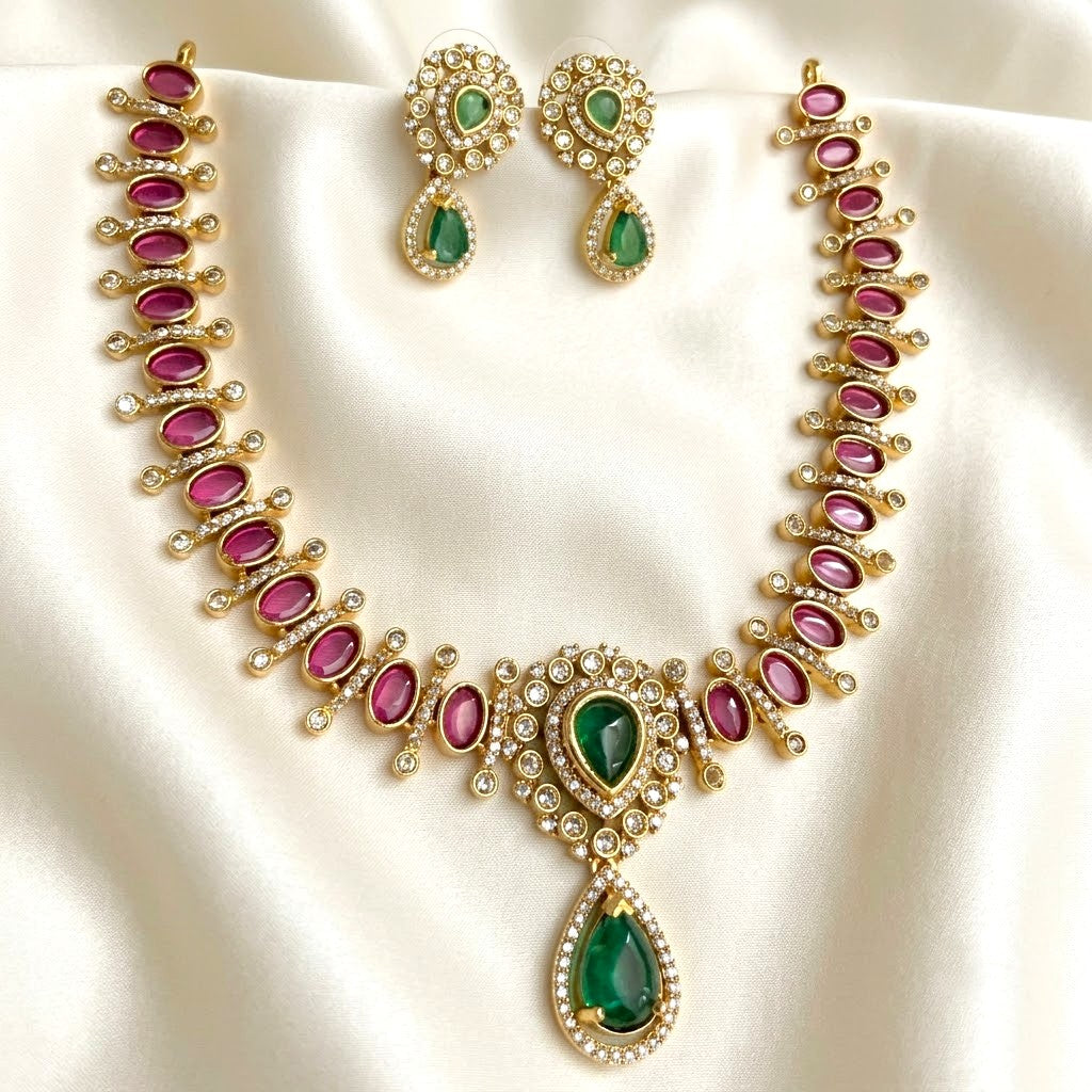 Drop Pendant AD Ruby Victorian Necklace Set