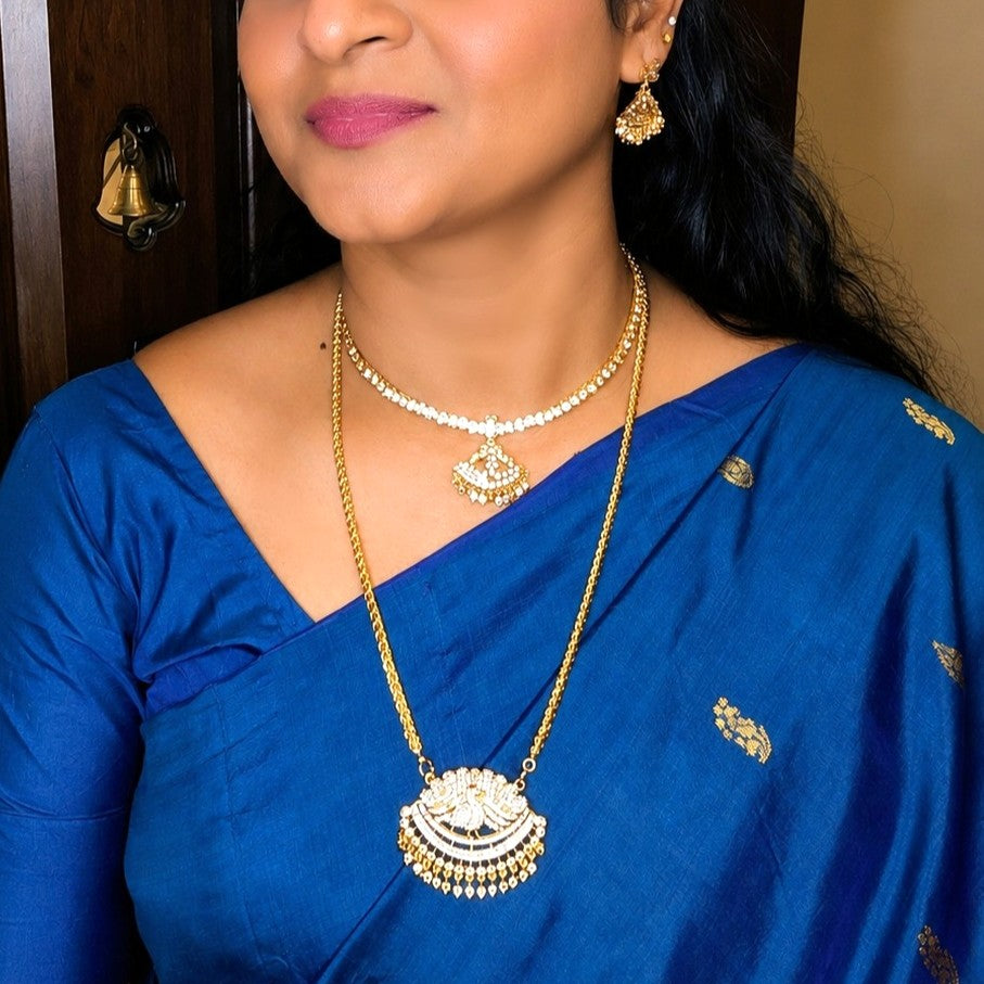 Gold Plated Diamond Replica Traditional Attigai Necklace Set