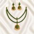 Vintage Double Layer Diamond Replica Attigai Necklace Set Arhoha jewels emerald