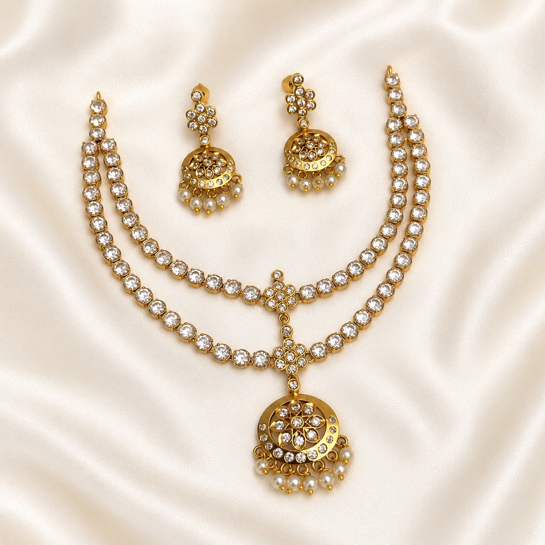 Vintage Double Layer Attigai Necklace Set